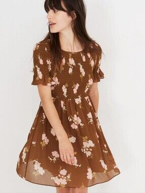 Madewell Retro Bouquet Smocked Top Midi Dress XL NWOT Floral Ruffle Sleeve